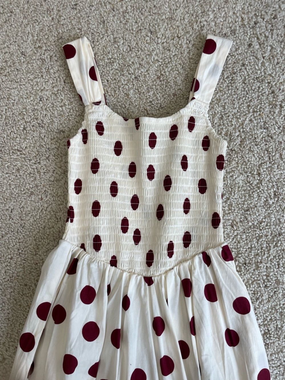 Francesca’s Cream Dress with Burgundy Polka Dots